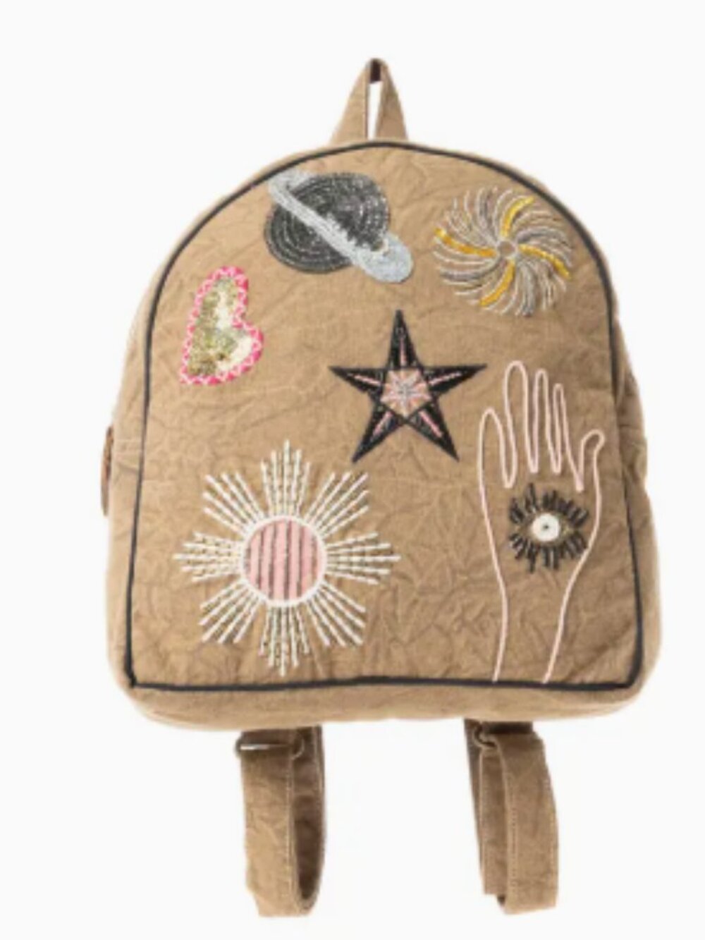 Boho Cosmic Upcycled Canvas Backpack in Vintage Taupe